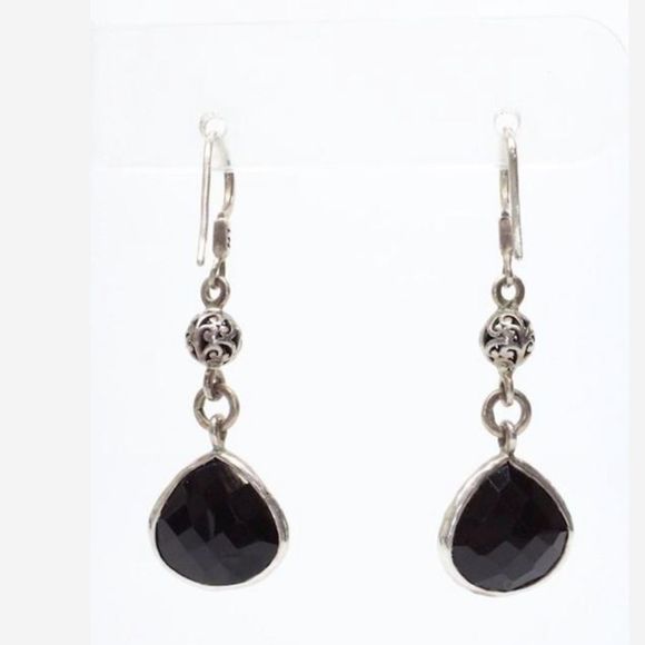 Lois Hill Sterling Silver Black Onyx Faceted Drop Dangle Earrings - Picture 4 of 13